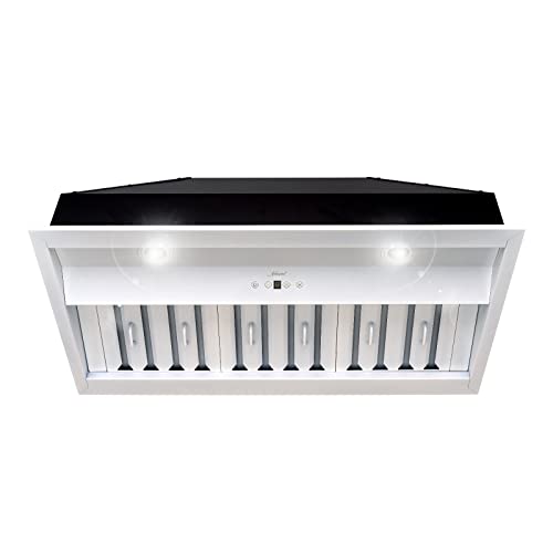 Akicon Range Hood Insert 36 Inch, Ultra Quiet, Powerful Suction Built-in Kitchen Vent Hood, Satin White Stainless Steel Ducted Stove Hood with Dimmable LED Lights, 3-Speeds 600CFM