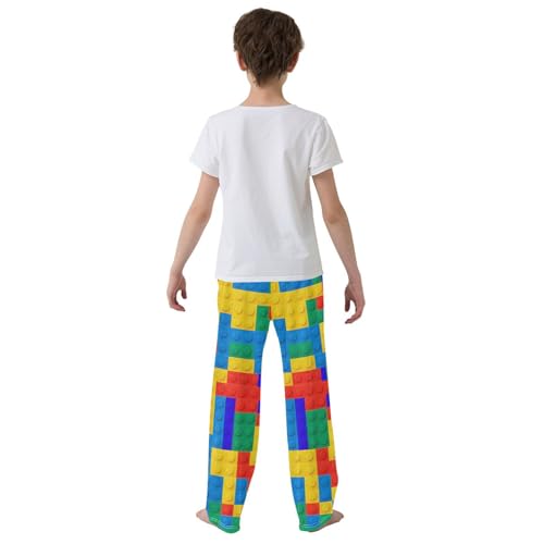 Boy's Pajama Pants 6-14 Years Elastic Waist Lounge Pajama Pants, Building Blocks3