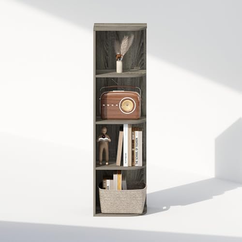 Image of Furinno Reed Corner Shelf, 4-Tier Corner Bookshelf, Book Shelf, Corner Shelves, Storage Rack, for Organization and Storage, Home Office, Living Room, French Oak