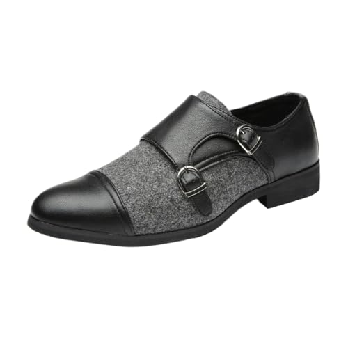 Double Monk Strap Shoes Men Classic Retro Formal Business Loafer Dress Shoes Slip On Low Heels Lightweight Leather Pointed Plain Toes Buckled Pull-on Comfort Wear Office Oxford Casual Wedding Footwear