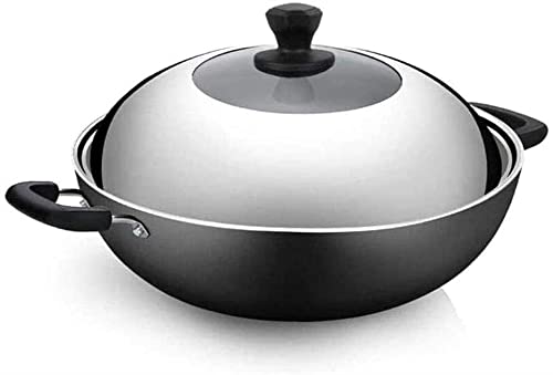 Wok Pan Nonstick con tapa Fondo plano Hierro fundido