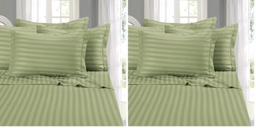 Image of Elegant Comfort Best, Softest, Coziest 6-Piece Sheet Sets! - 1500 Premier Hotel Quality Luxurious Wrinkle Resistant 6-Piece Damask Stripe Bed Sheet Set, King Sage /Green (Pack of 2)