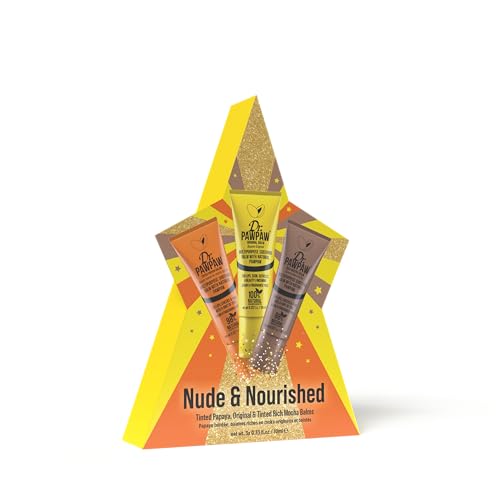 Dr.PAWPAW Nude and Nourished Gift Set 3 x 10ml, Hydrating Lip and Skin Balm Trio with Original Clear Tinted Papaya and Rich Mocha, 98% Natural Pawpaw Care