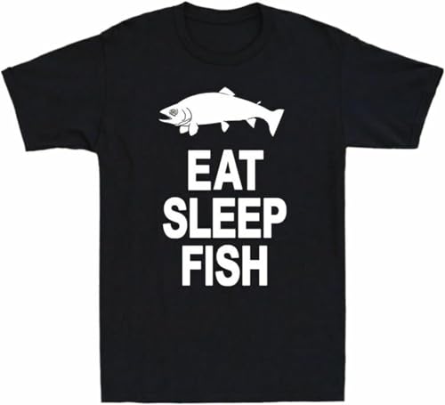 RSBADJEUF Men's Eat Sleep Fish Funny Fishing Lover Gift for Father's Day Men's T-Shirt Balck