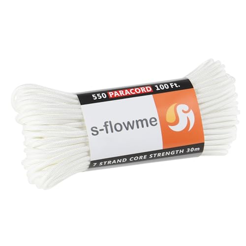スフローム(s-flowme) パラコード 7芯 4mm x 30m 耐荷重 250kg クラフト テントロープ アクセサリー ブレスレッド アウトドア キャンプ テント タープ 用固定用紐 ガイロープ ロープ A11 ホワイト