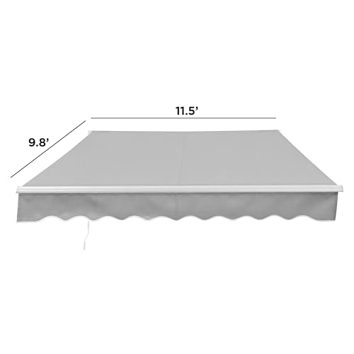 ALEKO Manual Retractable Patio Awning|12\' W x 10\' L Handle Crank Deck Canopy| Polyester Water Resistant| UV Protection Sun Shade for Yard, Porch, Balcony| Ivory - Thumbnail 2