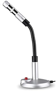 GranVela Gooseneck Stereo Microphone with Stand for PC,Laptop,iPad and MacBook, Ideal for Broadcasting,Live Streaming,Chatting,Facetime,Recording, Conference Call,3.5mm Jack- Silver