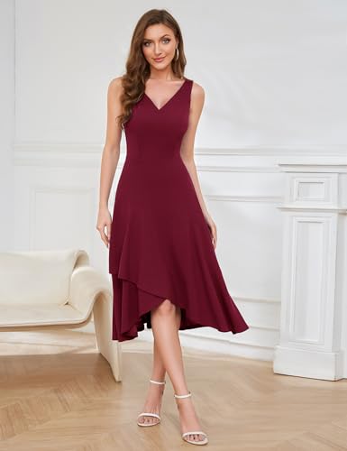Aupuls Women Midi Cocktail Dresses V Neck High Low Formal Party Evening Wedding Guest Dresses2
