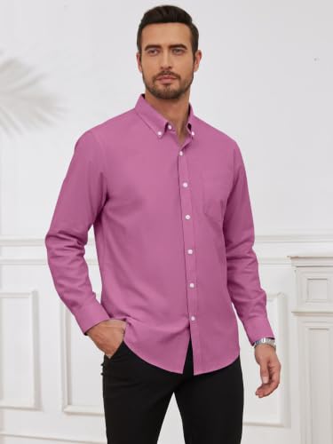 GIANZEN Grade 3.5 Wrinkle-Resistant Men's Pale Violet Red Lightweight Oxford Dress Shirts Long Sleeve Casual Pocket Shirt Pale Violet Red Size M — view 2