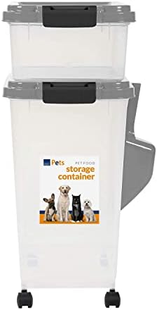 Taylor & Brown 3-Piece Airtight Pet Food Storage Container With Plastic Measuring Scoop Treats For Pet Dog Cat Animal Dry Food Dispenser With Casters (Grey)