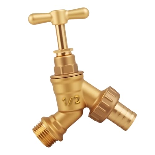 1/2" BSP Brass Garden Tap, 1/2 inch Outside Taps Hose Union Bib Tap with Brass Wall Plate Fixture Enduring Cold or Hot Outdoor Taps Bib for Garden Use Watering Irrigation Hose End Irrigation Car Wash