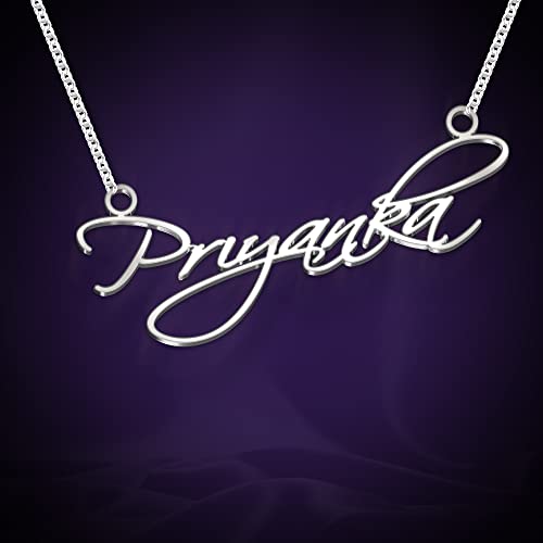 Image of Priyanka Cursive Gold & Silver Name Pendant Necklace, Best Jewelry Gift for Girls.