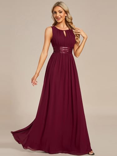 Image of Ever-Pretty Women's Chiffon Sleeveles Summer Formal Wedding Guest Dresses Ruched A Line Hollow Out Crew Neck Bridesmaid Dress