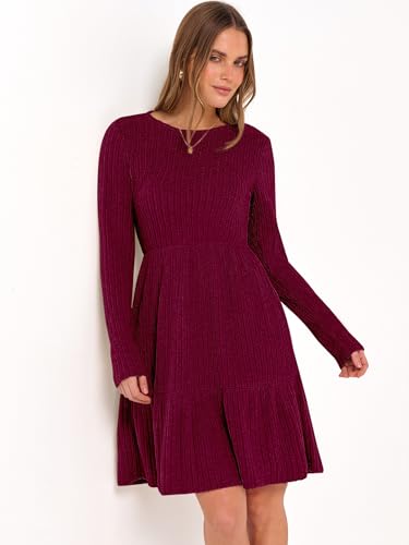 ANRABESS Womens Long Sleeve 2025 Fall Short Dress Casual Ribbed Knit Crewneck Flowy A Line Mini Sweater Dresses with Pockets4