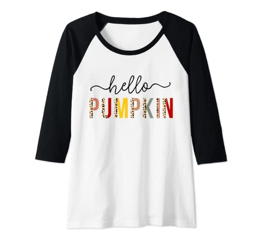 Donna Hello Pumpkin Shirt Autunno Grafico Camicie da Donna Leopardo Maglia con Maniche Raglan