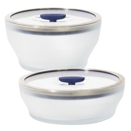 Anyday 4-Pc Microwave Cookware & Glass Food Storage Set with Glass Lids | Large Plastic-Free Containers | Stackable Steamer with Vented Lid for Microwave-Safe Reheating & Steaming Vegetables, Rice