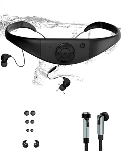 Tayogo Reproductor Mp3 Impermeable para Nadar, IPX8 32GB Auriculares Bluetooth 5.4 para Nadar, Reproductor de música Impermeable Recubierto de Silicona,15H de Tiempo de reproducción