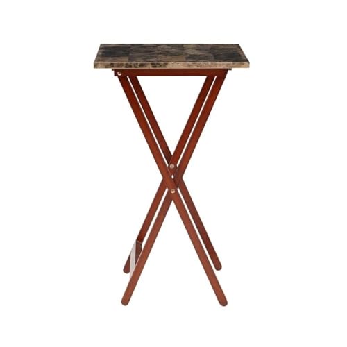Riverbay Furniture 5 Piece Set Faux Marble TV Tray Table Stand in Brown, 4 Tray Tables & 1 Stand - Thumbnail 4