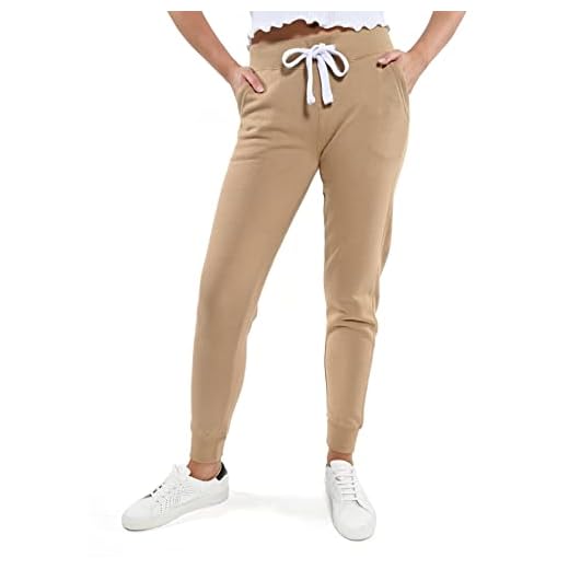 esstive Women's Ultra Soft Fleece Active Lightweight Casual Basic Jogger Sweatpants, Tan, X-Large