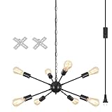 KOSTOMO Plug in Chandelier 8-Light Black Chandeliers Light Fixture Cord On/Off Plug in Ceiling Lights 16.4ft Cord wAdjustable Height for Kitchen Island Dining Room Bedroom