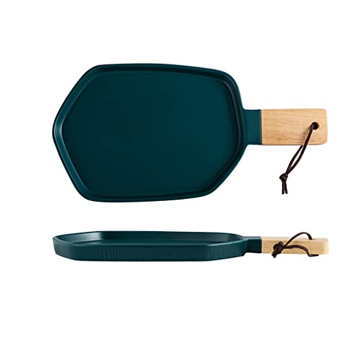 YCCHAH Ensaladera Plato de cena con mango de madera Plato de cena occidental de cerámica creativo Plato de cena de carne Plato de cena casero 2pcs Utensilios De Cocina(A,L)