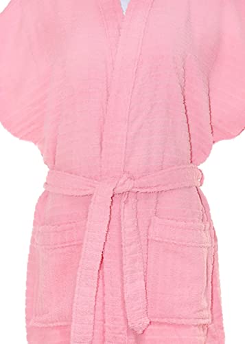Roupão de Banho Briza Atoalhado Feminino Adulto 100% Algodão Manga Curta (4009) - Tam Único Rosa