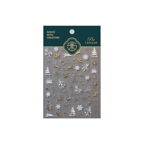 Image of 5D Embossed Gold Reindeer Nail Stickers Christmas Nail Art Stickers Snowflake Nails Decals Self Adhesive Holly Christmas Tree Nails Decals Rhinestone with Design for Women Manicure Supply