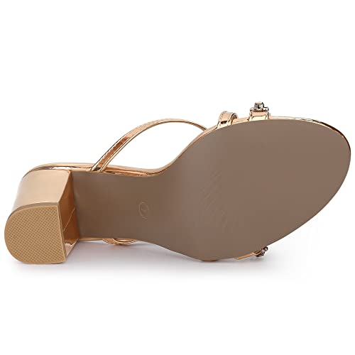 Allegra K Allegra K Women's Cross Strap Rhinestone Block Heel Rose Gold Slide Sandals - 5.5 M US