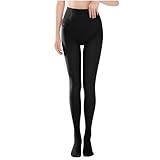 OPHPY Flesh Colored Fleece Lined Tights, Winter Tights for Women - Fleece Lined Warm Pantyhose Fake Translucent Thick Skin Colored Stockings Thermal Leggings Black 300g