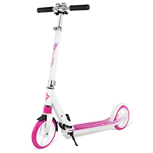 BELEEV Scooters for Adults, Foldable Kids Kick Scooter 2 Wheel, Quick-Release Folding System, Shock Absorption Mechanism, Large 200mm Wheels Great Scooters for Kids Adults and Teens (Pink)