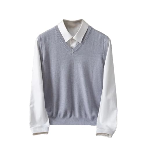 Men's Knit Sleeveless Golf Vest Sweater Cashmere Blend V-Neck Vests Solid Casual Sweaters Tops Gray S