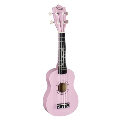 Fame UKE-S BW Sopran Ukulele, Light Pink, inkl. Bag, Lindenholz-Korpus, 12-Bündiges Composite-Griffbrett, Nickel-Finish