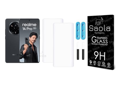 Image of Saola 2-Pack UV Curved Tempered Glass for Realme 14 Pro | 9H Hardness | Edge-to-Edge Full Screen Coverage | UV Light Installation | Scratch Resistant | Case Friendly Screen Protector. (6.77 Inches)