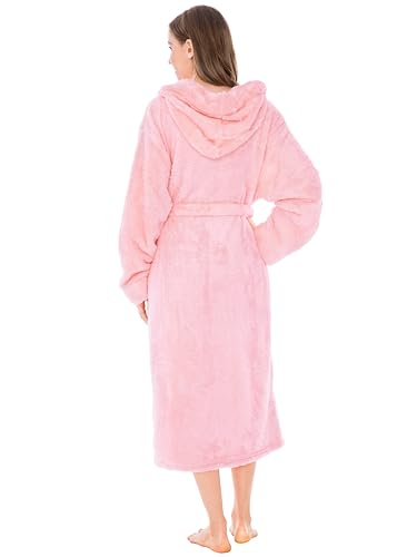 PAVILIA Women Hooded Plush Soft Robe | Fluffy Warm Fleece Sherpa Shaggy Bathrobe2