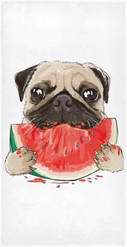 フェイスタオル バスタオル 綿 速乾 薄手 パグ スイカ いぬ 犬柄 かわいい 可愛い 大判 タオル 部屋干し 柔らかく 肌に優しい 四季通用 家庭用 ホテル 業務用