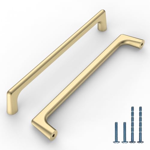 Image of 9BUILD 10 Pack Gold Cabinet Pulls - 6.25 Inch Brushed Gold Kitchen Handles for Cabinets & Cupboards