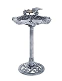 BigDean Vogeltränke stehend - Vogelbad Winterfest, Silber-grau, 85cm groß, mit Standfuß & Futterschale, aus Kunststoff - Vogel Futterstelle Garten Tränke
