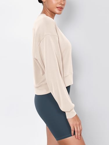 Image of ODODOS Modal Soft Long Sleeve Cropped Sweatshirts for Women Oversized Crew Neck Pullover Crop Top