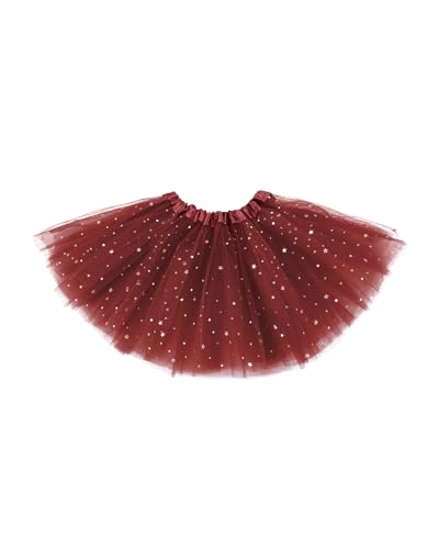 Century Star Sparkle Burgundy Tutu for Toddler Girls Tulle Ballet Skirts Princess Tutus for Baby Kids Infant 3 Layers Halloween Christmas Dress up Birthday Party Festival 2-8 Years