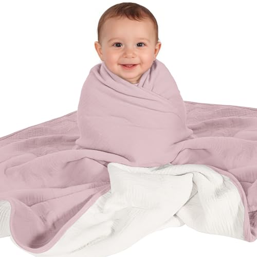 Ababy Cotton Muslin Swaddle Blanket for Baby â€“ Breathable & Soft Receiving Blanket, Lightweight, Perfect Newborn Essential, Extra-Large 47â€³ Ã— 47â€³ - Blush Pink