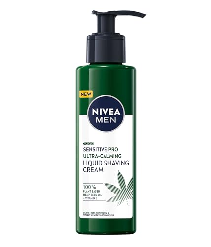 NIVEA MEN Sensitive Pro Ultra Calming Liquid Shaving Cream (200 ml), Shaving Cream Enriched with Hemp Seed Oil and Vitamin E for Stress-Minimising Face Care