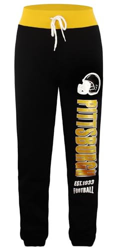 Geneisteck Womens Football Fans Sporty High Waist Sweatpants Athletic Lounge Tousers Jogger Pants - Black & Yellow XX-Large