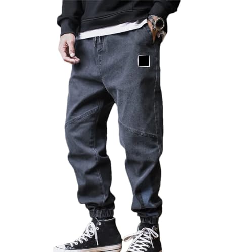 Men Plus Size Jeans Drawstring Elastic Waist Baggy Denim Pants Loose Joggers Streetwear Harem Jeans Cargo Pants
