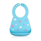 Nuby 3D Soft Silicone Baby Bib with Scoop - Silicone Bib for Toddlers and Babies 6+ Months - Stars