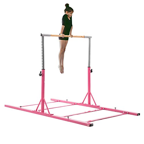 Usexport Gymnastics Expandable Junior Training Bar Adjustable 3' to 5' Horizontal Bar Pink