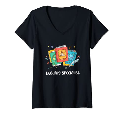 Womens Reading Specialist Back To School Teacher Book Day V-Neck T-Shirt