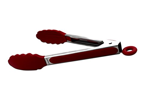 Kitchen Tongs Stainless Steel with Silicone Tips Non-Toxic Food Grade Non-Slip Handles Wide Non-Scratch Clam Shell Head for All Types of Food Heat Resistant to 480 Degrees by MERRY BIRD