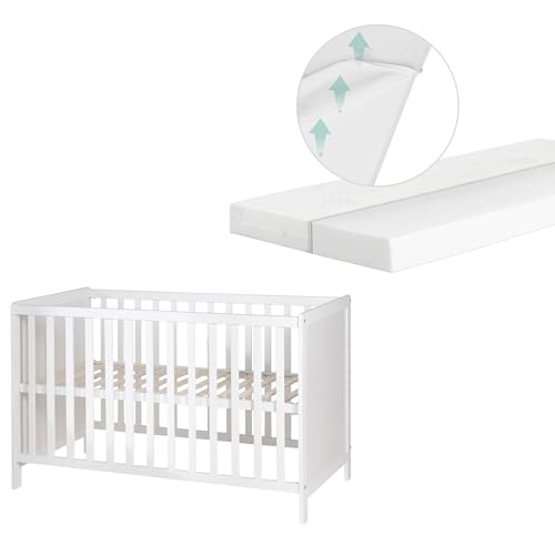 roba 2 in 1 Babybett 60 x 120 cm + safe asleep Matratze - Gitter- & Beistellbett 6-fach Höhenverstellbar - 5 Schlupfsprossen - Holz weiß roba 2 in 1 Babybett 60 x 120 cm + safe asleep Matratze - Gitter- & Beistellbett 6-fach Höhenverstellbar - 5 Schlupfsprossen - Holz weiß