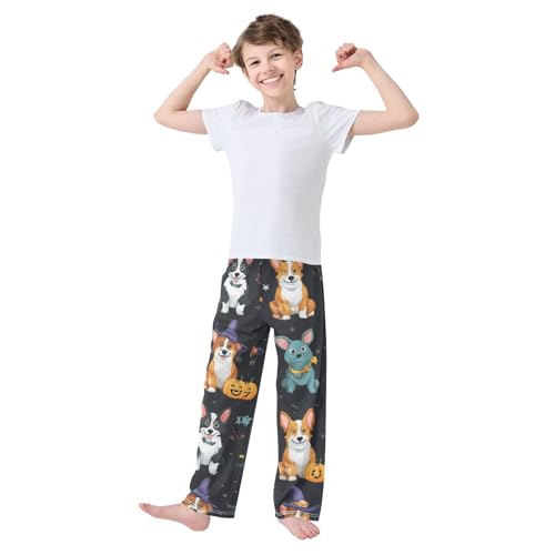 ZZXXB Halloween Puppy Dogs Boys Long Pants Soft Trousers Elastic Waist Kids Lounge Bottoms with Pockets S-XL3