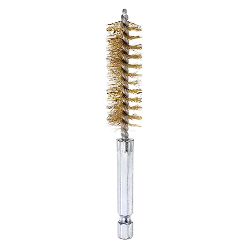 HARFINGTON Brass Bore Brush 15mm Dia 4" Long Cleaning Twisted Wire Brush with Handle 1/4" Hex Shank for Tubes, Ports, Bearings